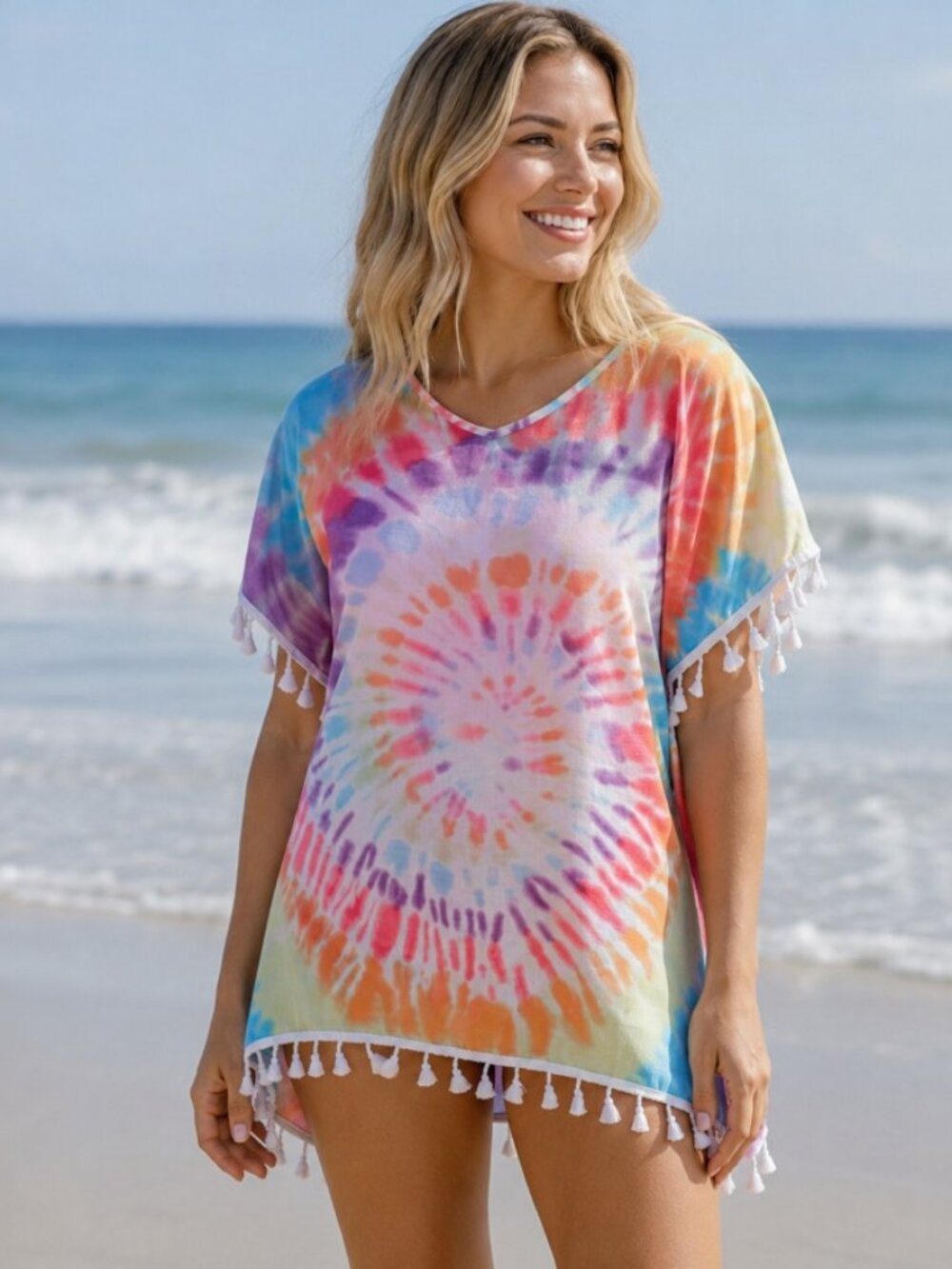 Blakely Designs Colorful Tie Dye Boho Tassel Coverup, Size 12-14 never worn